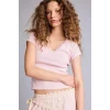 Defacto H1786AXPN688 Pembe Fıtted Dantel Yaka Ribana Kısa Kollu Tişört