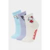 Defacto F6702A8KR1 Çok Renkli Hello Kitty  3lü Pamuklu Uzun Çorap Kız Çocuk