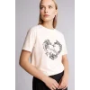 Defacto H1435AXER105 Ekru Regular Fıt Bisiklet Yaka Çiçekli Kısa Kollu Tişört