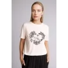 Defacto H1435AXER105 Ekru Regular Fıt Bisiklet Yaka Çiçekli Kısa Kollu Tişört