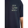 Defacto F8185AXNV82 Lacivert %100 Pamuk Rıck and Morty Boxy Fıt Bisiklet Yaka Baskılı Kısa Kollu Tişört