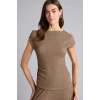 Defacto H0557AXBN229 Kahve Slım Fıt Tek Omuzlu Bürümcük Kısa Kollu Tişört