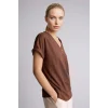Defacto H1173AXBN320 Kahve Regular Fıt V Yaka Bürümcük Kısa Kollu Tişört