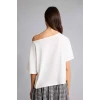 Defacto H6703AXER105 Ekru Relax Fıt Kayık Yaka Basıc Düz Kısa Kollu Tişört