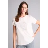 Defacto H2355AXER105 Ekru İşlemeli Kısa Kollu Tişört