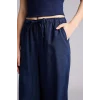 Defacto E1981AXNV125 Lacivert Wıde Leg Beli Lastikli Keten Karışımlı Pantolon