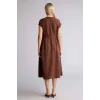 Defacto H0073AXBN330 Kahve Yuvarlak Yaka Keten Karışımlı Kısa Kollu Elbise
