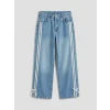 LCW Kids Mavi Wideleg Fiyonklu Kız Çocuk Jean Pantolon