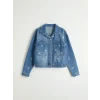 LCW Kids İndigo Çiçekli Kız Çocuk Jean Ceket