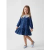 LCW Kids Lacivert Bebe Yaka Taşlı Kız Çocuk Fırfırlı Elbise
