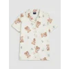 LCW Kids Ekru Gömlek Yaka Baskılı Kız Çocuk Şortlu Pijama Takım