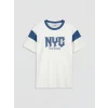 LCW Kids Ekru Bisiklet Yaka NYC Baskılı Erkek Çocuk Tişört