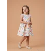 LCW Kids Ekru Bisiklet Yaka Çiçekli Kız Çocuk Elbise