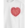 LCW Kids Ekru Bisiklet Yaka Kalp Nakışlı Kız Çocuk Tişört