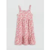 LCW Kids Pembe Kare Yaka Çiçekli Kız Çocuk Poplin Elbise