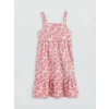 LCW Kids Pembe Kare Yaka Çiçekli Kız Çocuk Poplin Elbise