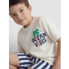 LCW Kids Ekru Baskılı Erkek Çocuk Şort ve Tişört