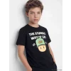 LCW Kids Siyah Bisiklet Yaka Stumble Guys Baskılı Erkek Çocuk Tişört