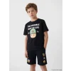 LCW Kids Siyah Bisiklet Yaka Stumble Guys Baskılı Erkek Çocuk Tişört
