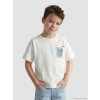 LCW Kids Ekru Bisiklet Yaka Baskılı Erkek Çocuk Tişört