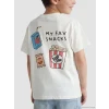 LCW Kids Ekru Bisiklet Yaka Baskılı Erkek Çocuk Tişört