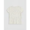 LCW Kids Ekru Desenli Fırfırlı Kız Çocuk Tişört