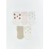LCW baby Ekru Ajurlu Kız Bebek Patik Çorap 5li