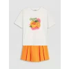 LCW Kids Ekru Baskılı Kız Çocuk Tişört ve Şort Etek