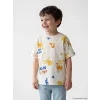 LCW Kids Bej Bisiklet Yaka Baskılı Erkek Çocuk Tişört
