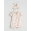 LCW baby Pembe Çiçekli Kız Bebek Tulum ve Saç Bandı