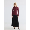 LCW Modest Bordo Fırfırlı Dik Yaka Kadın Body