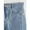 LCW Kids Mavi Regular Fit Nakışlı Kız Çocuk Jean Pantolon