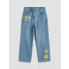 LCW Kids İndigo Nakışlı Kız Çocuk Jean Pantolon