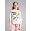 Defacto H1070A8ER100 Ekru %100 Pamuklu Hello Kıtty 2li Pijama Takımı Kız Çocuk