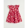 LCW Kids Kırmızı Bisiklet Yaka Çiçekli Kız Çocuk Elbise