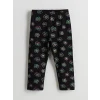 LCW Kids Siyah Beli Lastikli Çiçekli Kız Çocuk 3/4 Boy Tayt