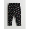LCW Kids Siyah Beli Lastikli Çiçekli Kız Çocuk 3/4 Boy Tayt
