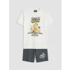 LCW Kids Ekru Stumble Guys Baskılı Erkek Çocuk Şortlu Pijama Takımı