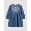LCW Kids Mavi Bebe Yaka Çiçek Nakışlı Kız Çocuk Elbise