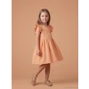 LCW Kids Mercan Kız Çocuk Fırfırlı Keten Görünümlü Elbise