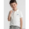 LCW Kids Beyaz Polo Yaka Kısa Kollu Nakışlı Erkek Çocuk Tişört