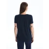 LCWAIKIKI Basic Lacivert Bisiklet Yaka Pul İşlemeli Kısa Kollu Kadın Tişört
