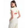 XSIDE Sarı Bisiklet Yaka Baskılı Kısa Kollu Kadın Crop