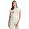 XSIDE Sarı Bisiklet Yaka Baskılı Kısa Kollu Kadın Crop