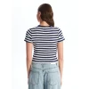 LCW Vision Lacivert Bisiklet Yaka Çizgili Kısa Kollu Kadın Tişört
