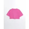 XSIDE Pembe Bisiklet Yaka Baskılı Kısa Kollu Oversize Kadın Crop