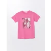 LCWAIKIKI Basic Pembe Bisiklet Yaka Baskılı Kısa Kollu Kadın Tişört