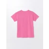 LCWAIKIKI Basic Pembe Bisiklet Yaka Baskılı Kısa Kollu Kadın Tişört