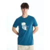 XSIDE Petrol Bisiklet Yaka Kısa Kollu Baskılı Penye Erkek Tişört