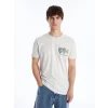 XSIDE Gri Bisiklet Yaka Kısa Kollu Baskılı Penye Erkek Tişört